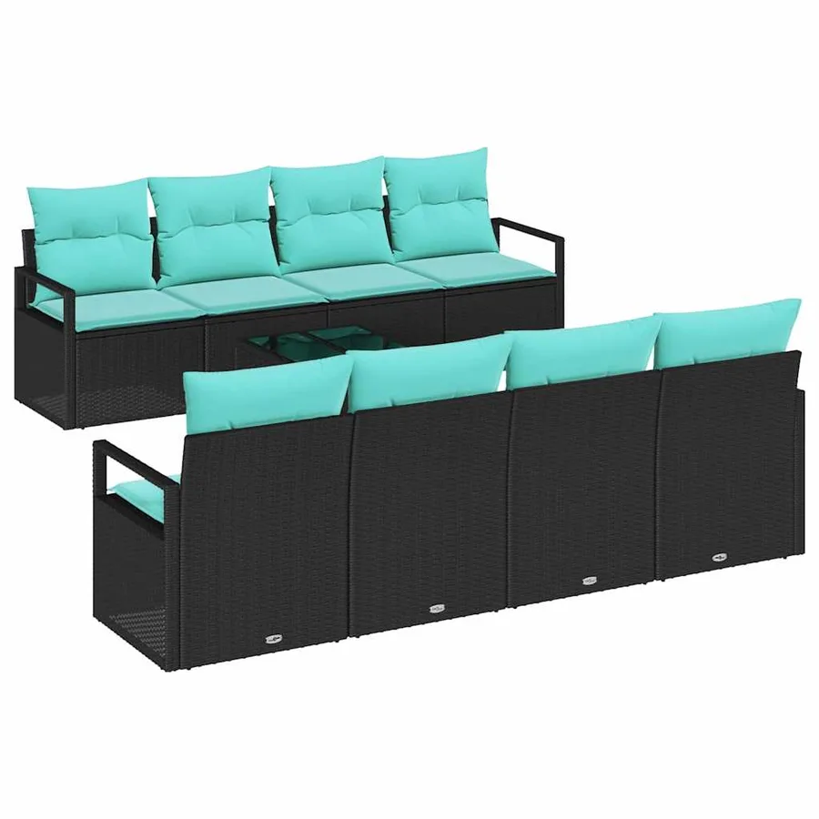 Ensemble de Canapés 7 pcs Noir et bleu clair polyrotin - 2