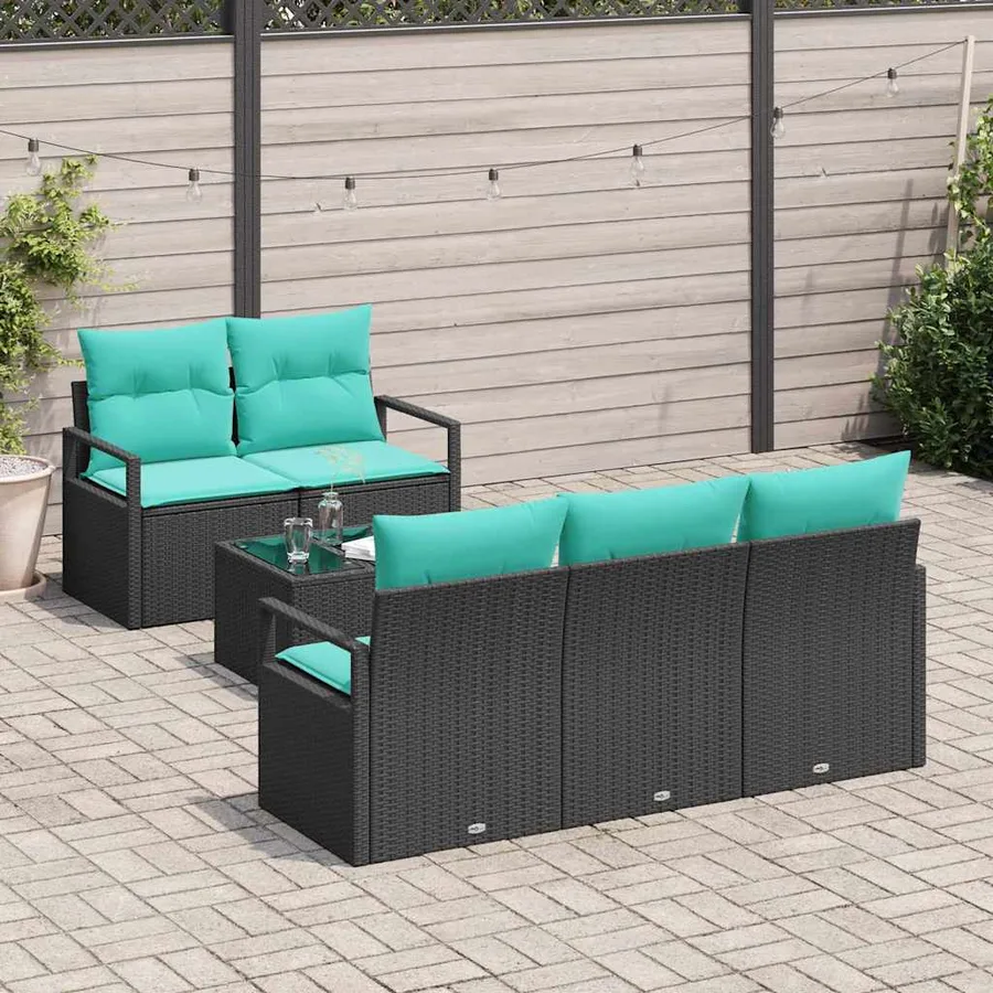 Ensemble de Canapés 6 pcs Noir et turquoise polyrotin - 3