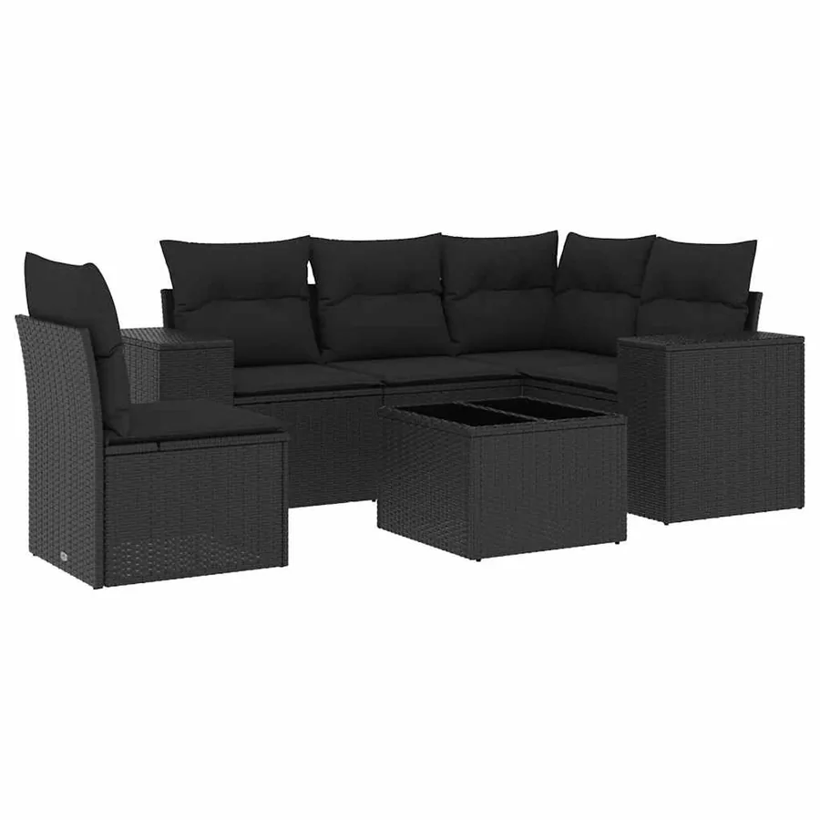 Salon de jardin 6 pcs avec coussins noir résine tressée - 2
