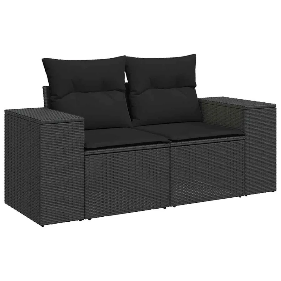 Salon de jardin 6 pcs avec coussins noir résine tressée - 3