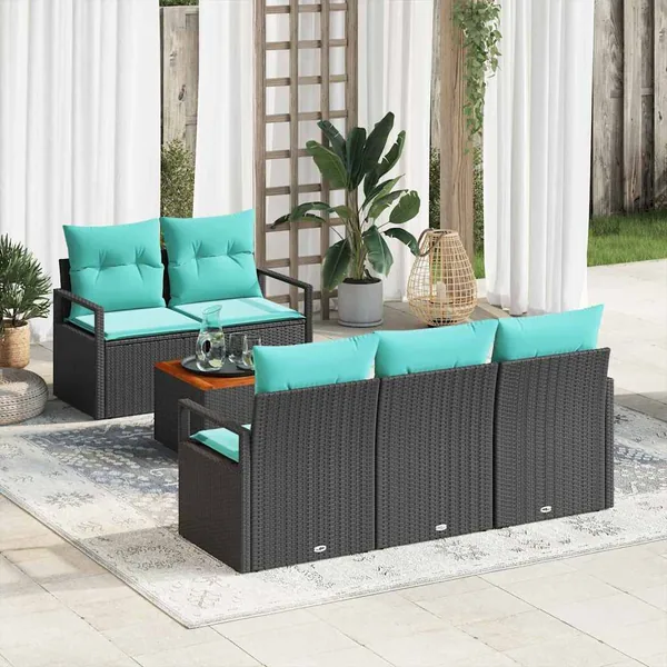 Ensemble de canapé de jardin avec coussin 6 pcs Noir polyrotin