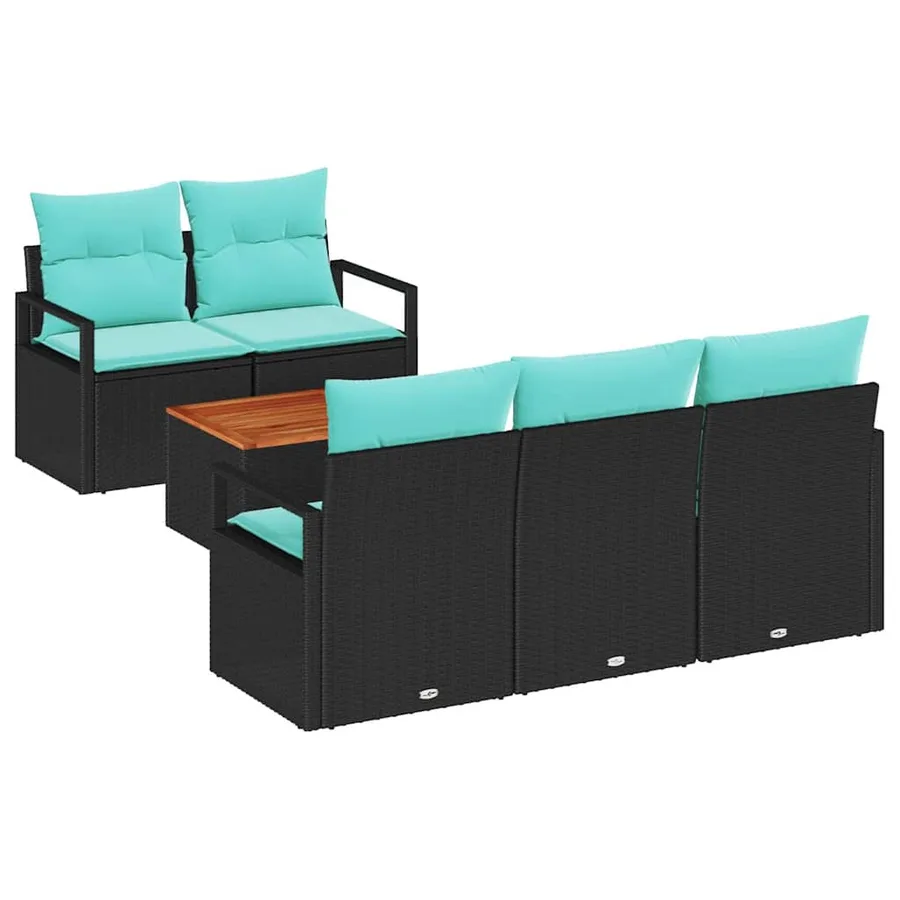 Ensemble de canapé de jardin avec coussin 6 pcs Noir polyrotin - 2