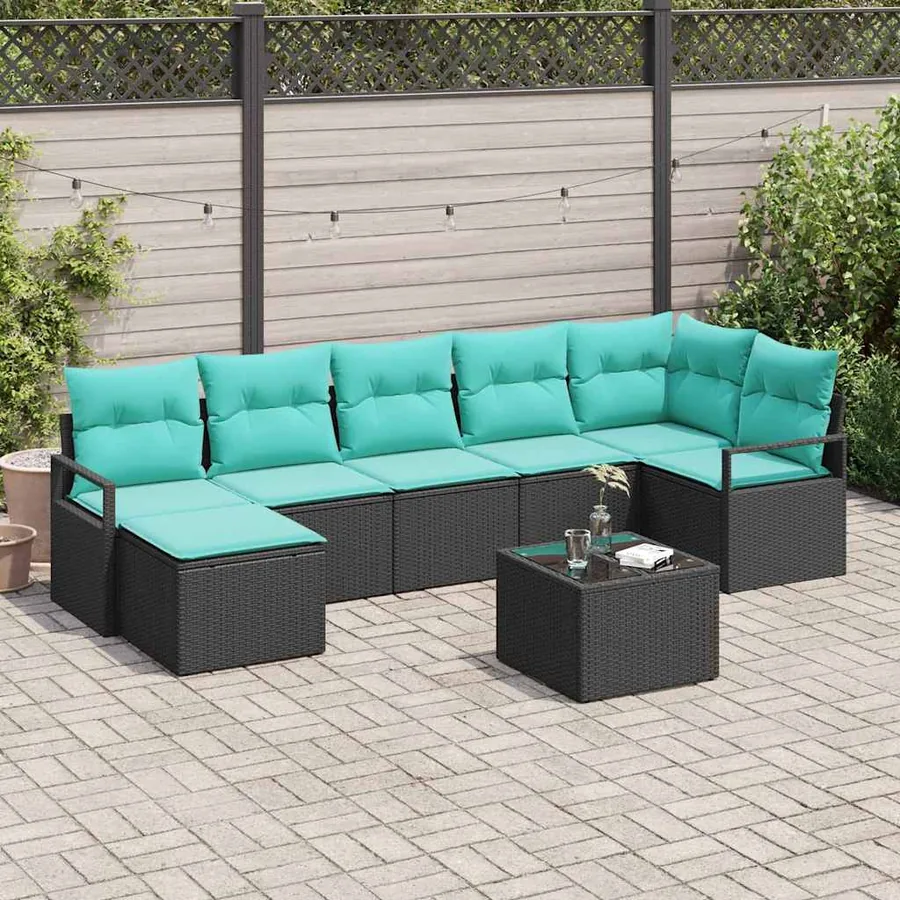 Ensemble de Canapés avec coussin 8 pcs Noir polyrotin