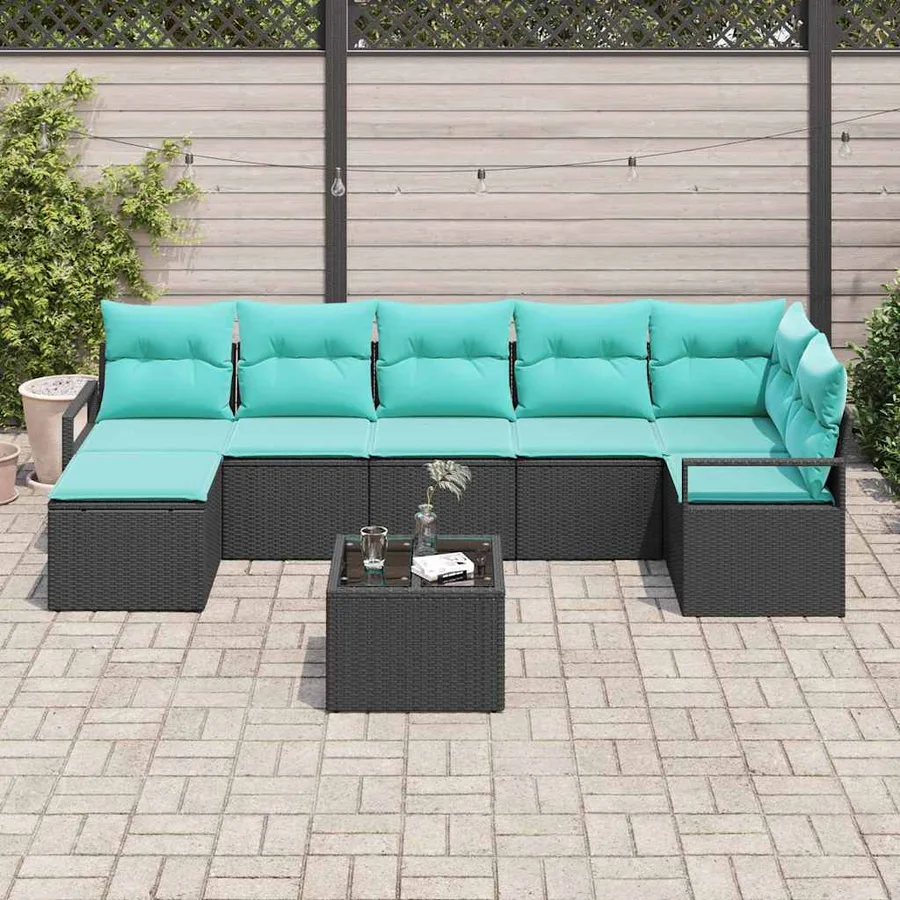 Ensemble de Canapés avec coussin 8 pcs Noir polyrotin - 3