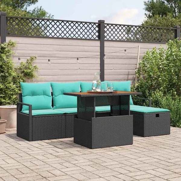 Ensemble de canapé de jardin avec coussin 6 pcs Noir polyrotin