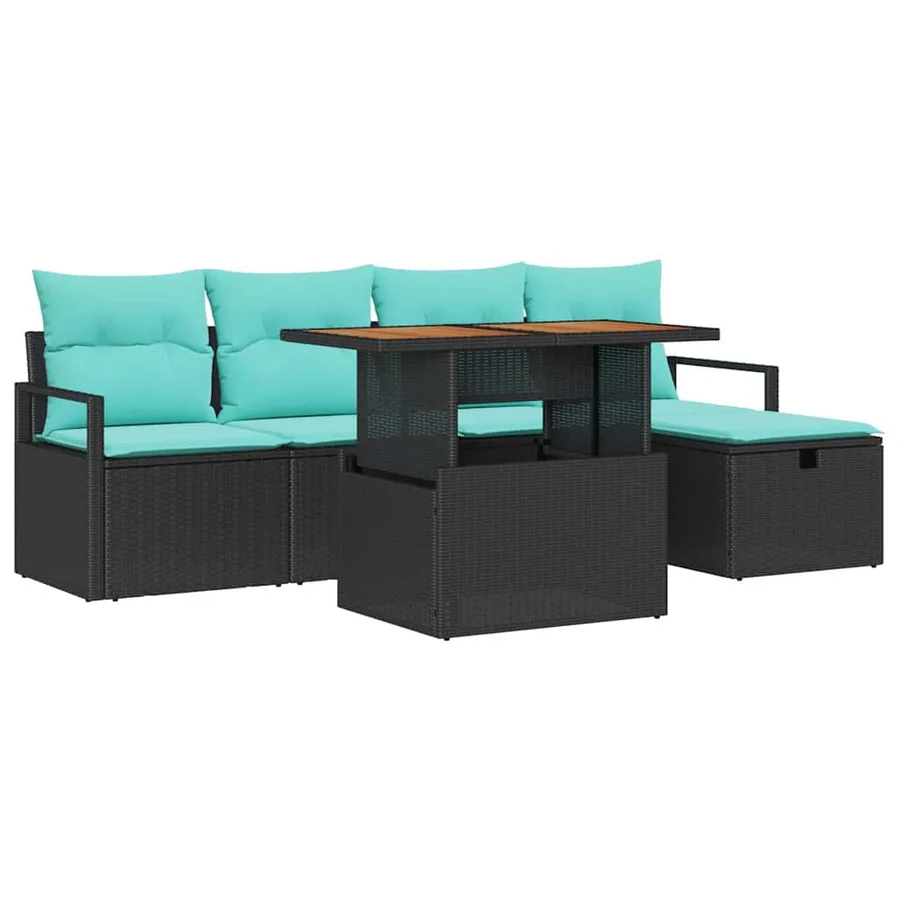 Ensemble de canapé de jardin avec coussin 6 pcs Noir polyrotin - 2