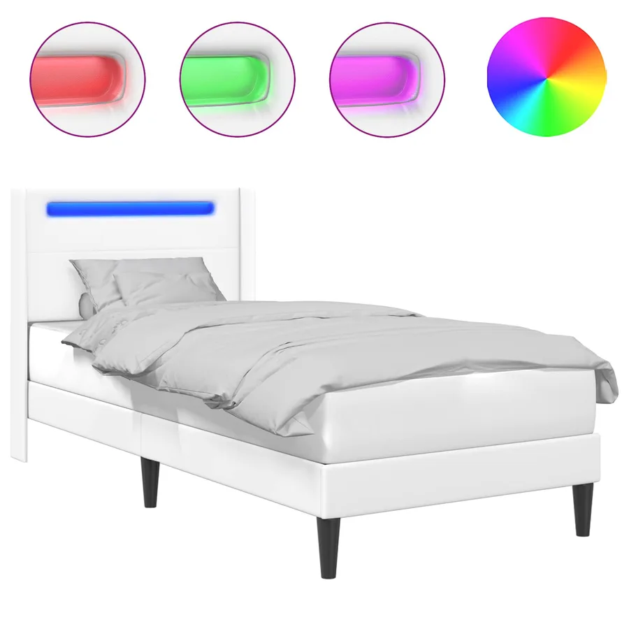 Cadre de lit avec bandes LED Blanc 100 x 200 cm Simili cuir - 2