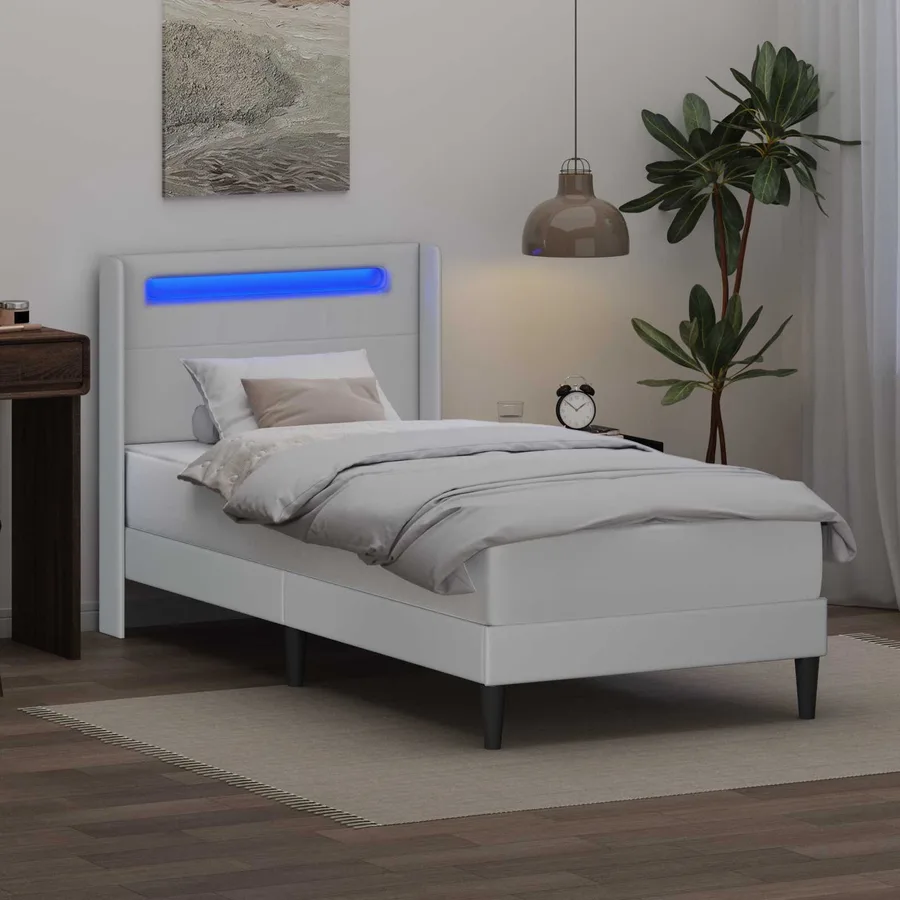Cadre de lit avec bandes LED Blanc 100 x 200 cm Simili cuir - 4