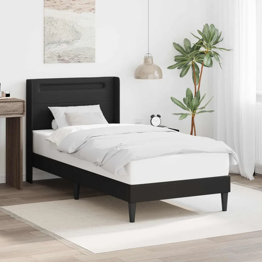 Cadre de lit avec bandes LED Noir 90 x 200 cm Simili cuir