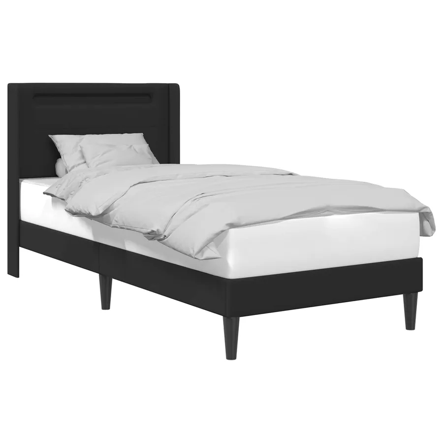 Cadre de lit avec bandes LED Noir 90 x 200 cm Simili cuir - 3