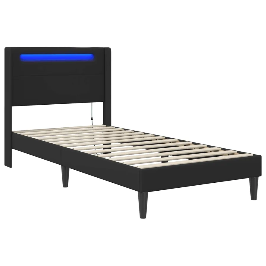 Cadre de lit avec bandes LED Noir 90 x 200 cm Simili cuir - 5