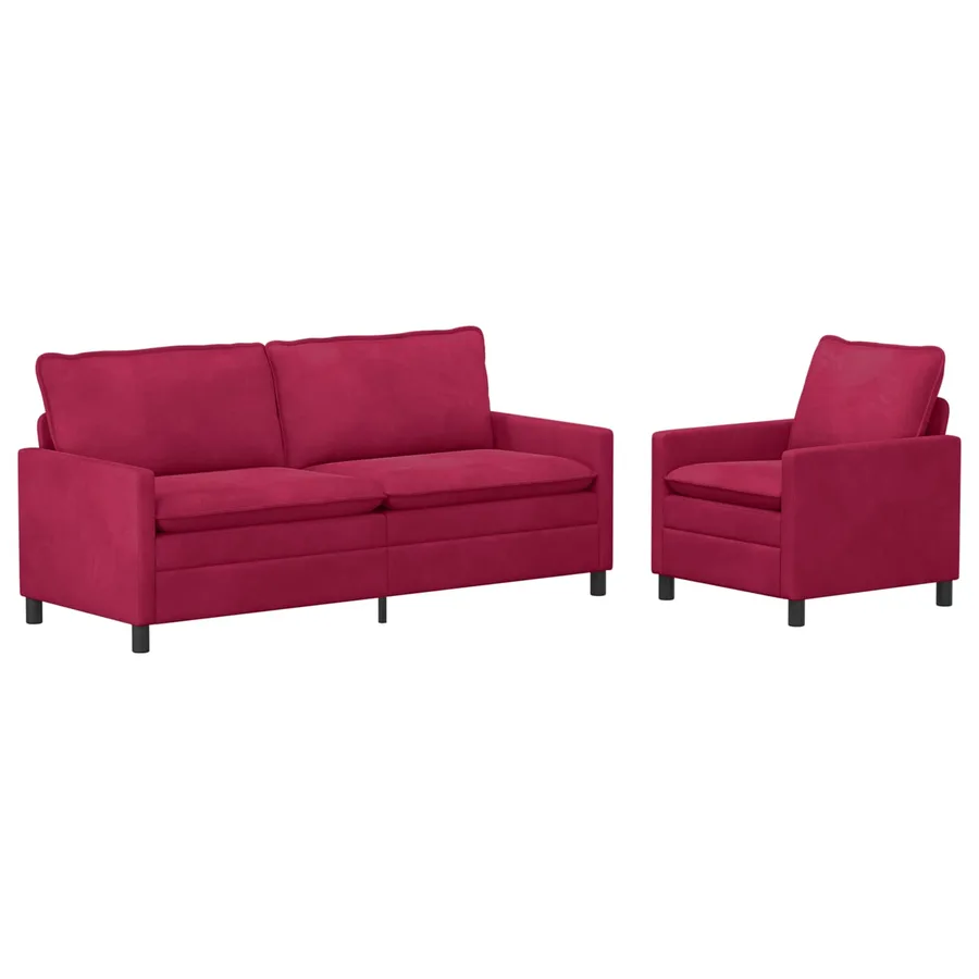 Ensemble de Canapés 2 pcs Bordeaux Velours - 2