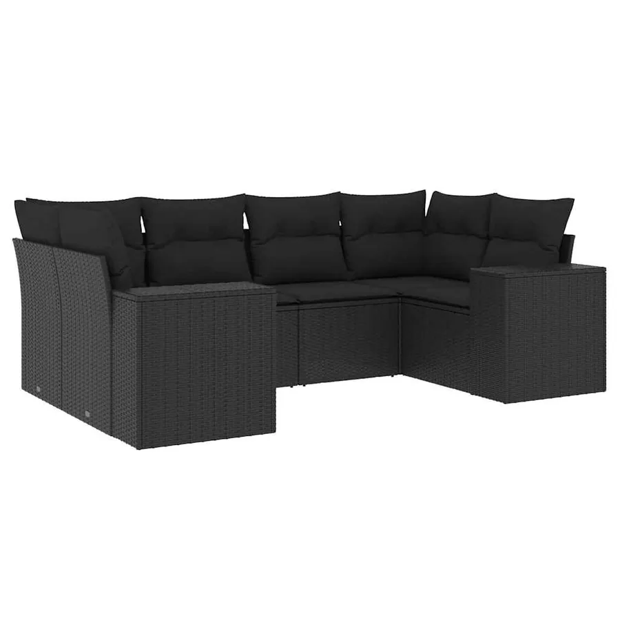 Salon de jardin 6 pcs avec coussins noir résine tressée - 2