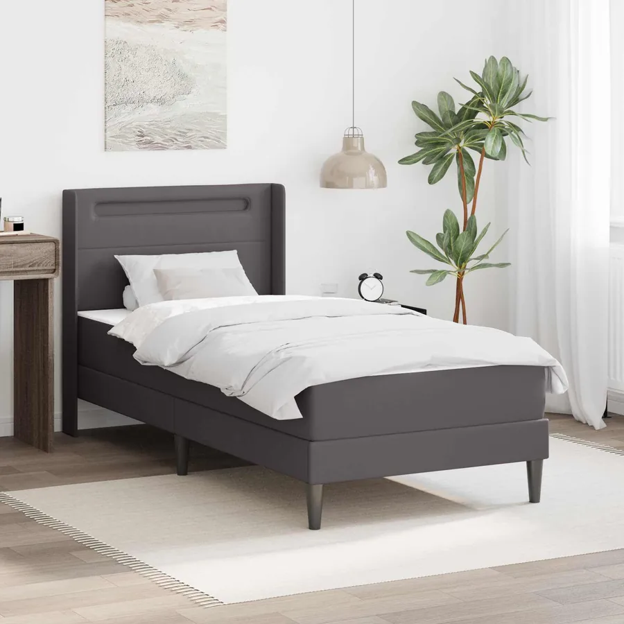 Cadre de lit avec matelas Gris 90 x 200 cm Simili cuir