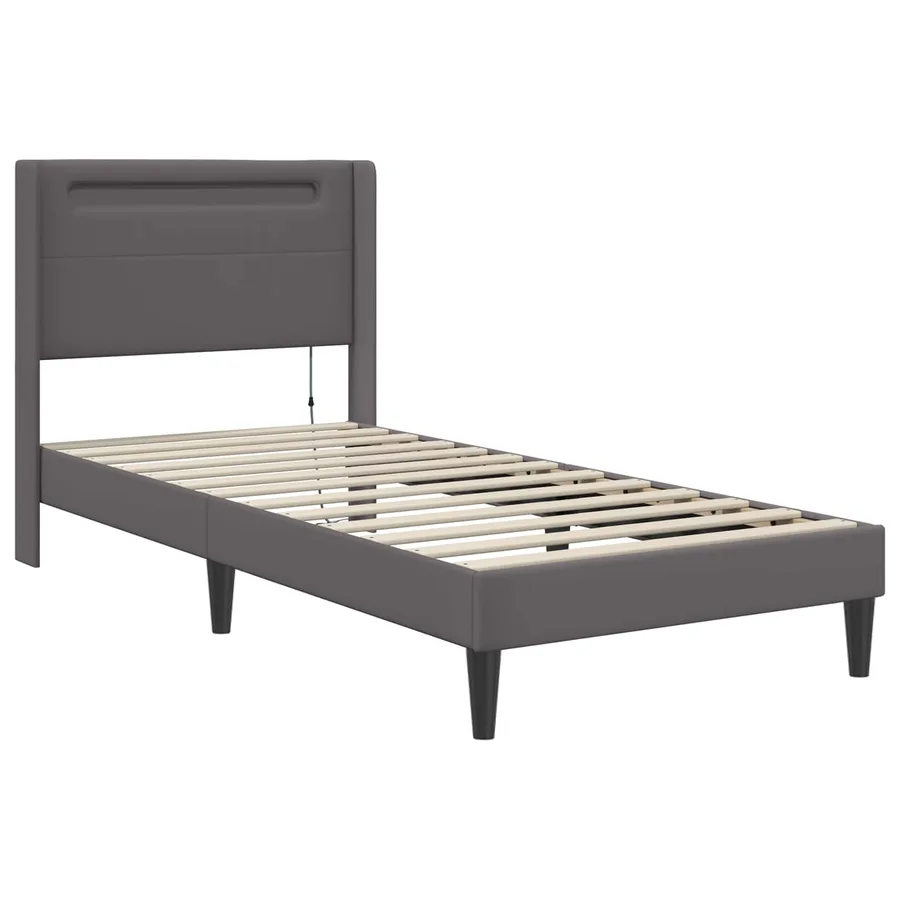 Cadre de lit avec matelas Gris 90 x 200 cm Simili cuir - 6