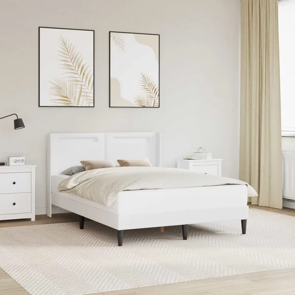 Cadre de lit avec bandes LED Blanc 160 x 200 cm Simili cuir