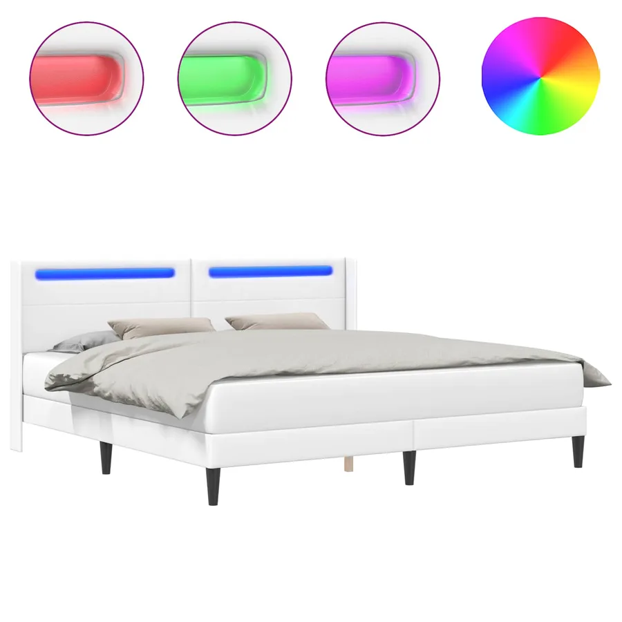 Cadre de lit avec bandes LED Blanc 200 x200 cm Simili cuir - 2