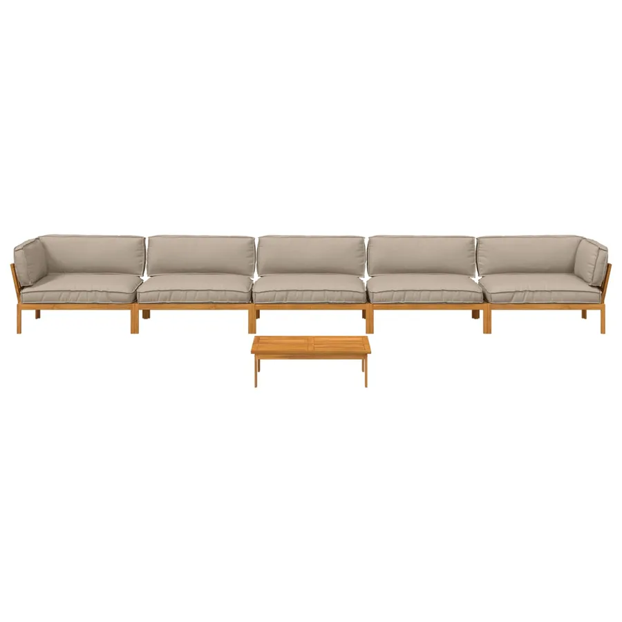 Ensemble de Canapés Uni 6 pcs Taupe Bois d'Acacia Massif - 10