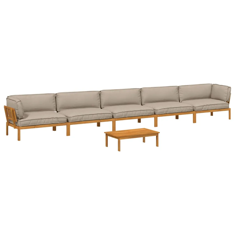 Ensemble de Canapés Uni 6 pcs Taupe Bois d'Acacia Massif - 2