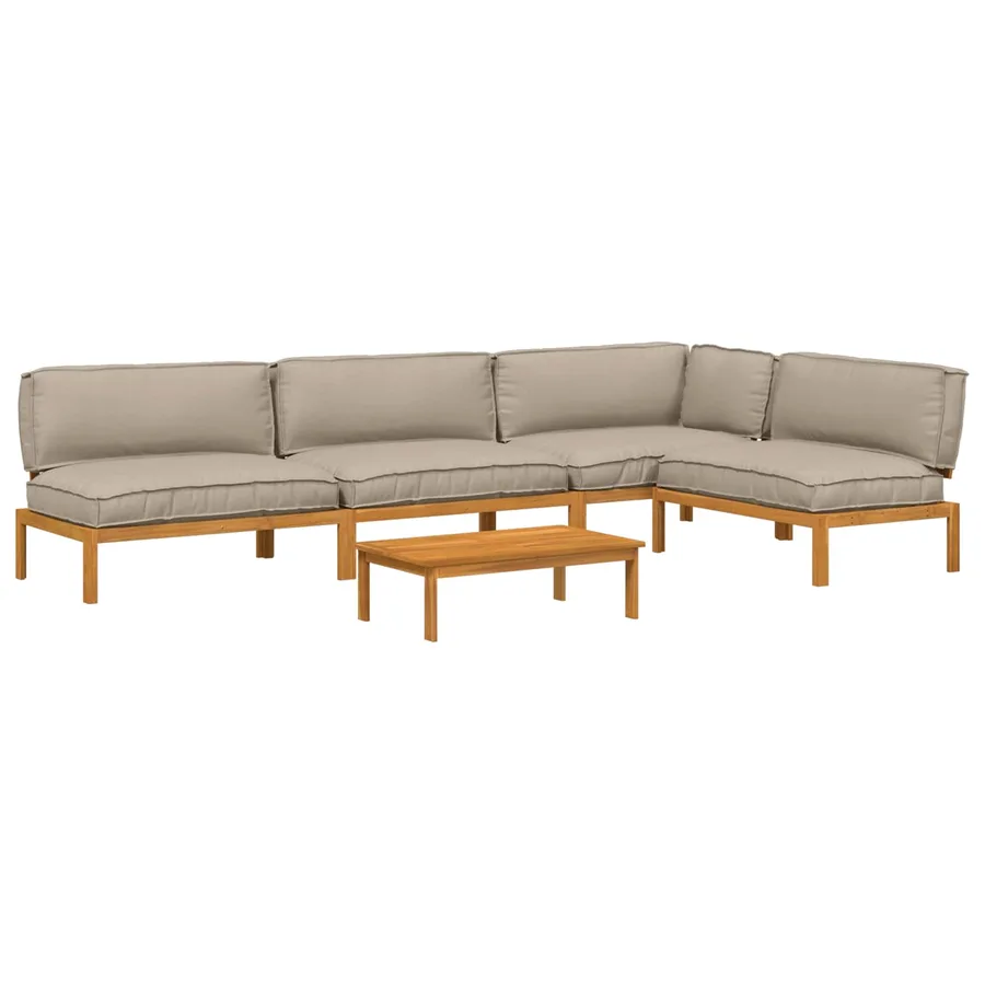 Ensemble de Canapés Uni 5 pcs Taupe Bois d'Acacia Massif - 2