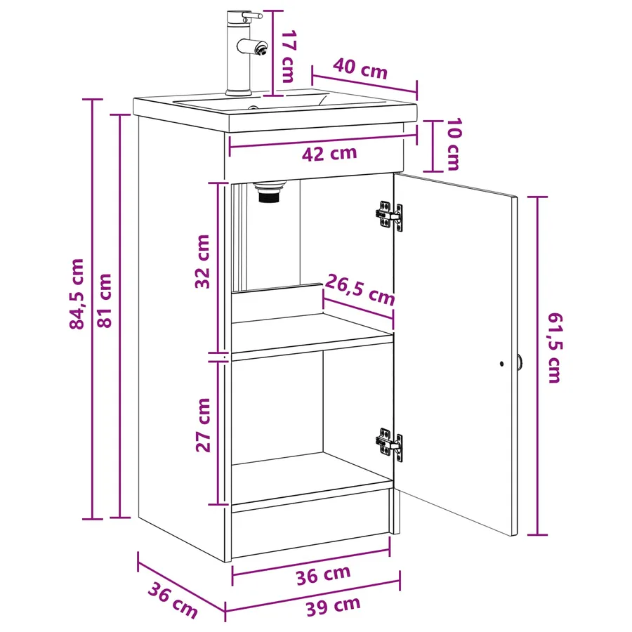 Meuble de salle de bain avec évier Chêne artisanal - 11