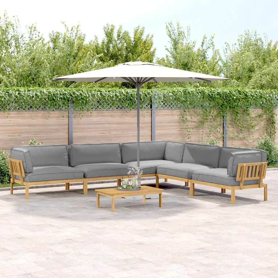 Ensemble de Canapés Uni 6 pcs Gris Bois d'Acacia Massif