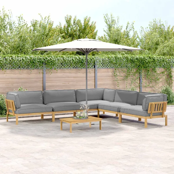 Ensemble de Canapés Uni 6 pcs Gris Bois d'Acacia Massif