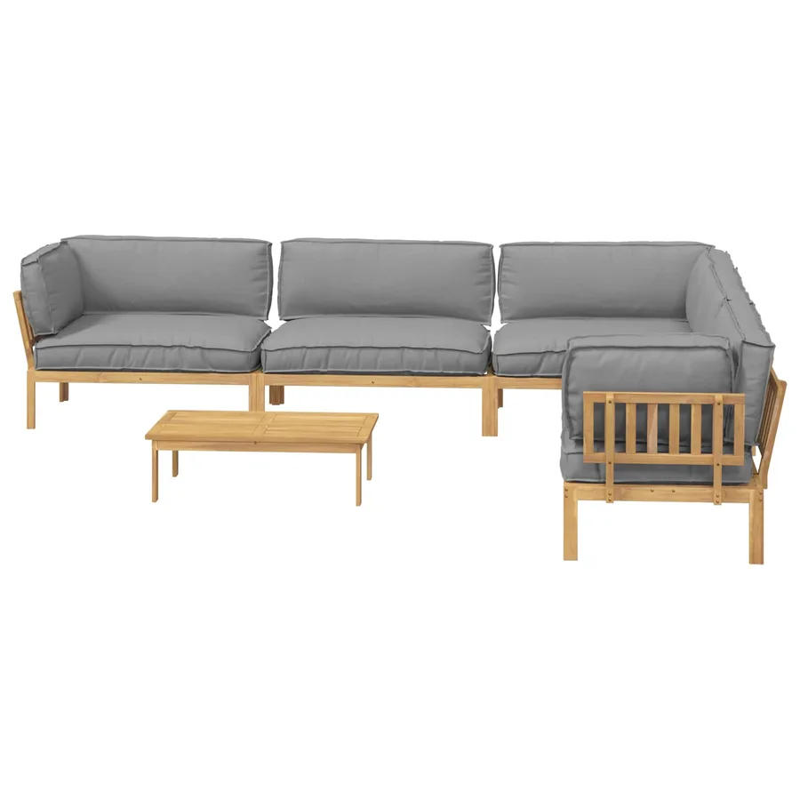 Ensemble de Canapés Uni 6 pcs Gris Bois d'Acacia Massif - 10