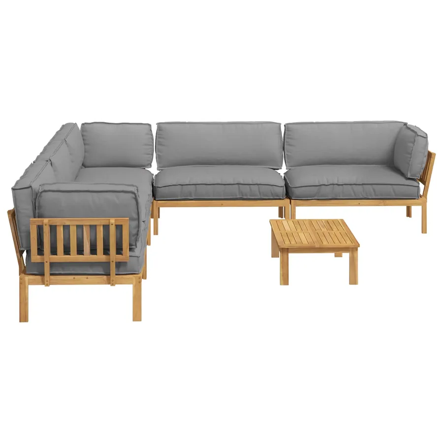 Ensemble de Canapés Uni 6 pcs Gris Bois d'Acacia Massif - 11