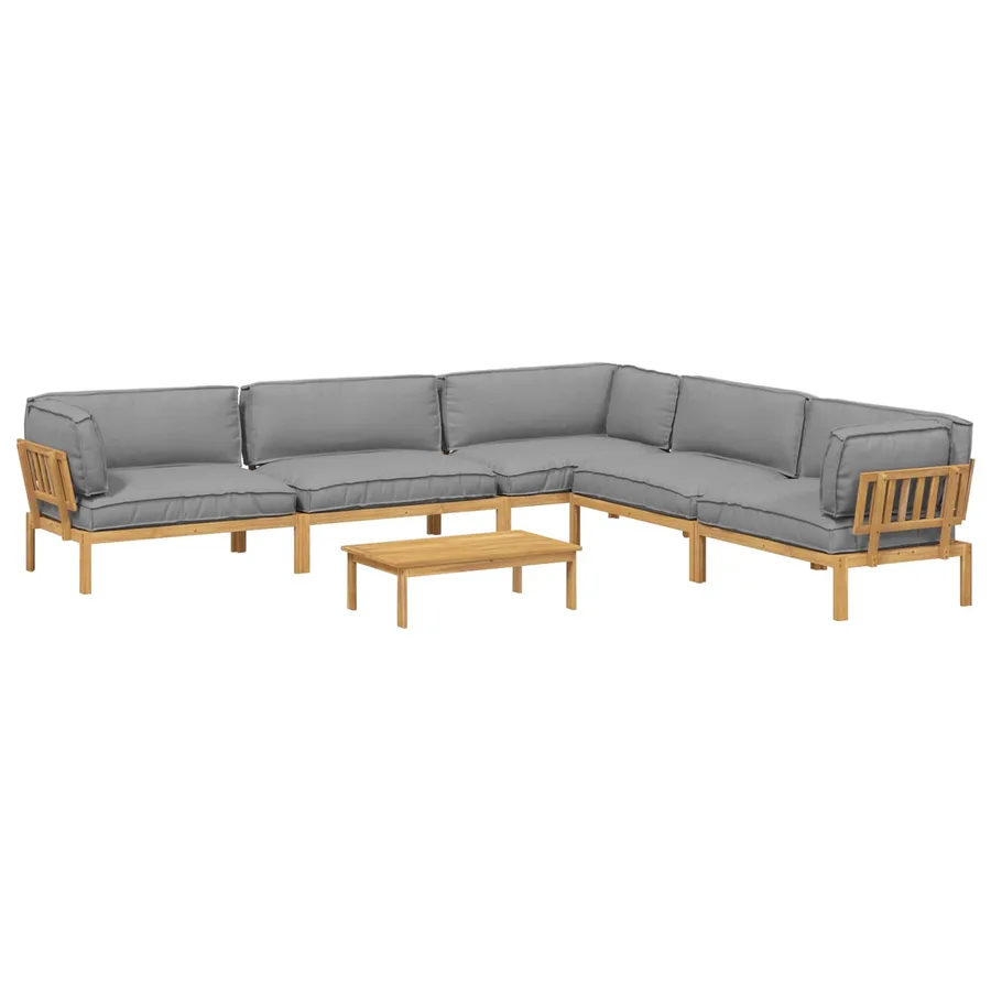 Ensemble de Canapés Uni 6 pcs Gris Bois d'Acacia Massif - 2