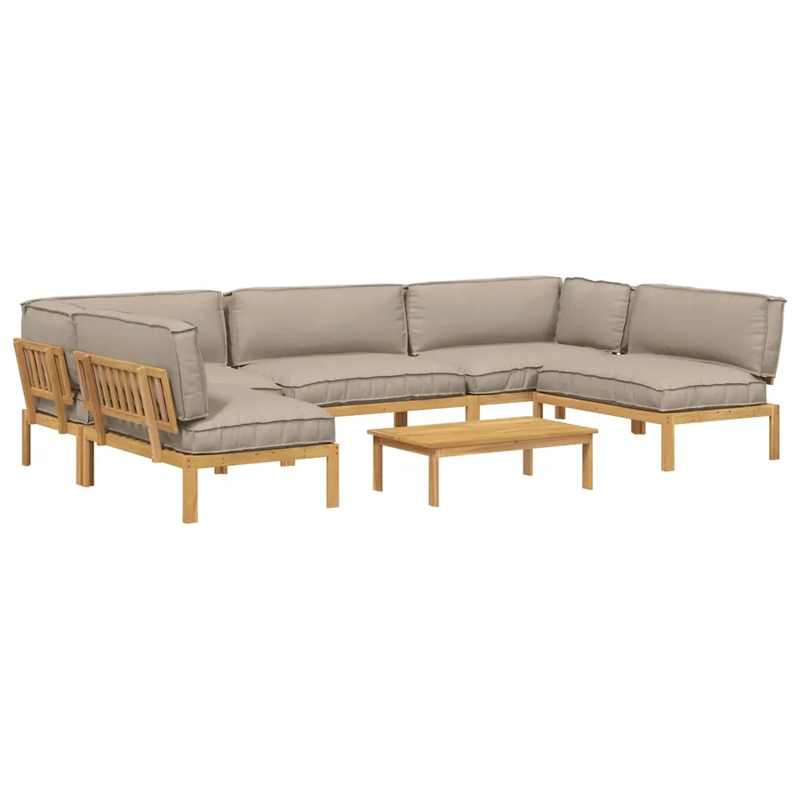 Ensemble de Canapés Uni 6 pcs Taupe Bois d'Acacia Massif - 2