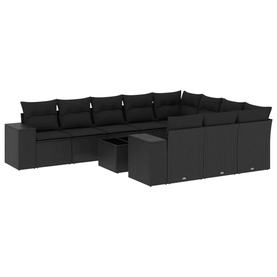 Salon de jardin 11 pcs avec coussins noir résine tressée - 2