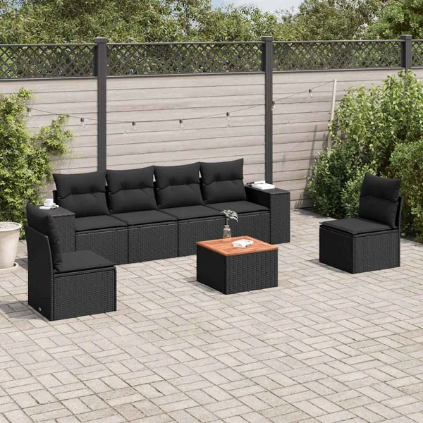 Salon de jardin 7 pcs avec coussins noir résine tressée 55 x 62 x 69 cm - 56,2 kg