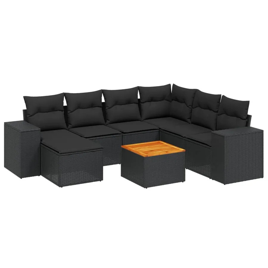 Salon de jardin 8 pcs avec coussins noir résine tressée - 2
