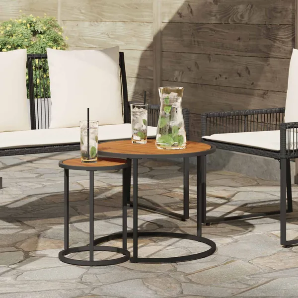 Ensemble de tables basses 2 pcs Naturel et noir 55 x 55 x 45 cm