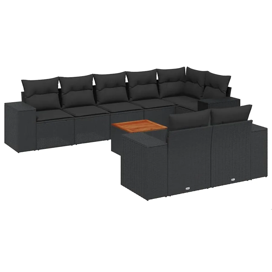 Salon de jardin 9 pcs avec coussins noir résine tressée - 2