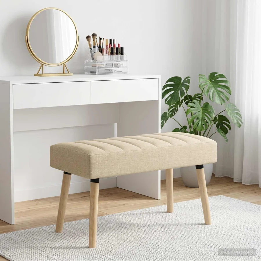 Banc capitonné canal Crème 80 x 40 x 46 cm Tissu - 3
