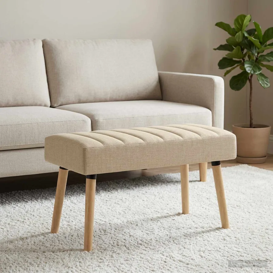 Banc capitonné canal Crème 80 x 40 x 46 cm Tissu - 4
