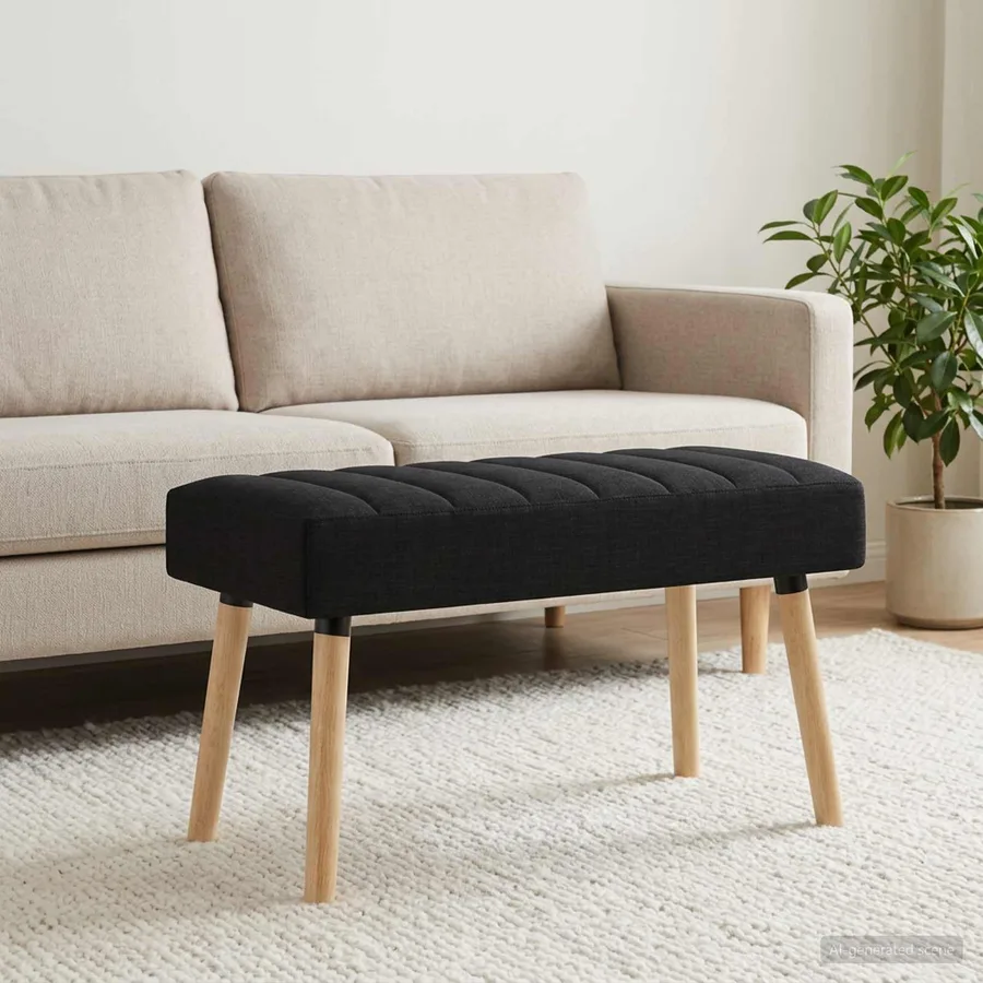 Banc capitonné canal Noir 80 x 40 x 46 cm Tissu - 4