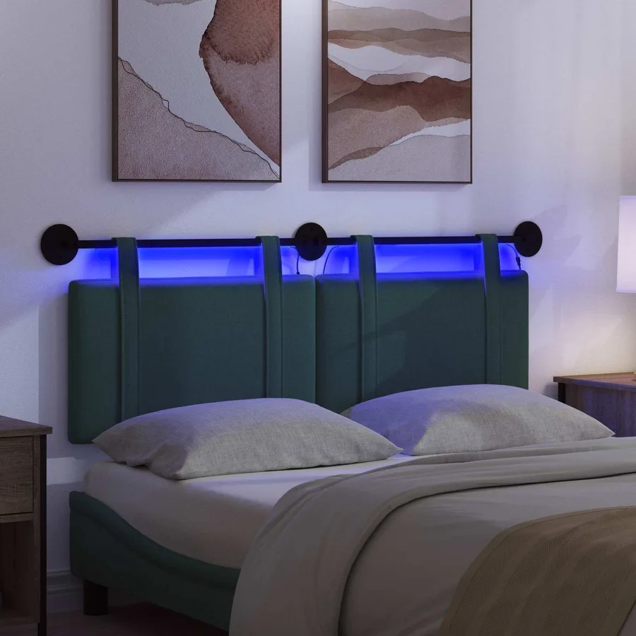 Tête de lit suspendue Avec lumière LED Vert foncé Tissu - 5