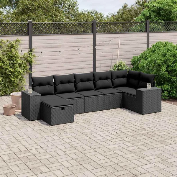 Salon de jardin 7 pcs avec coussins noir résine tressée 62 x 62 x 69 cm - 57,5 kg