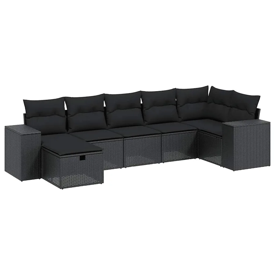 Salon de jardin 7 pcs avec coussins noir résine tressée 62 x 62 x 69 cm - 57,5 kg - 2