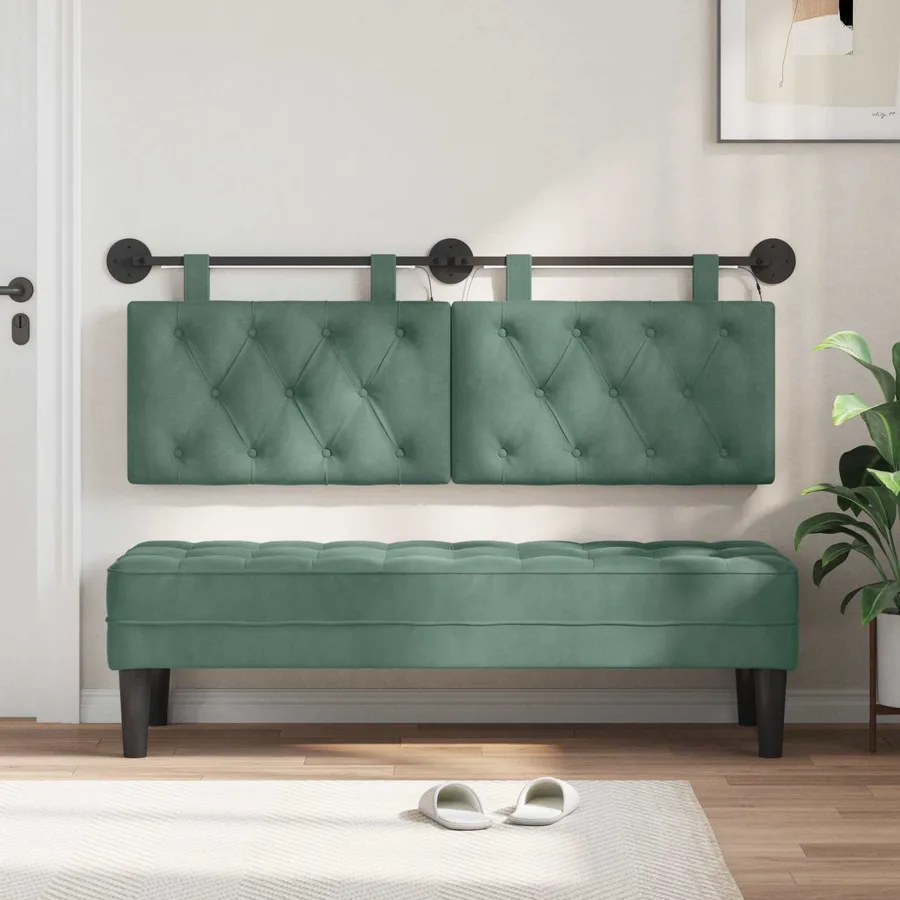 Tête de lit suspendue Avec lumière LED Vert Mer Velours - 3