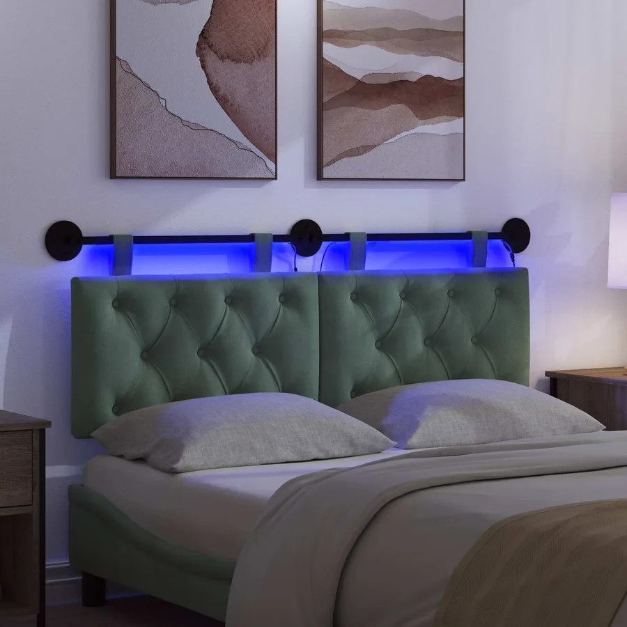 Tête de lit suspendue Avec lumière LED Vert Mer Velours - 5