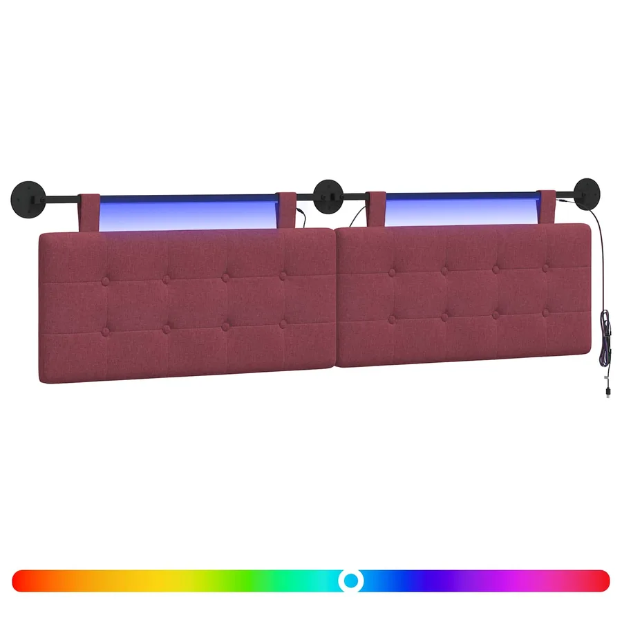 Tête de lit suspendue Avec lumière LED Bordeaux Tissu - 2