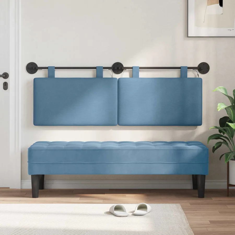 Tête de lit suspendue Bleu Tissu en velours côtelé - 3