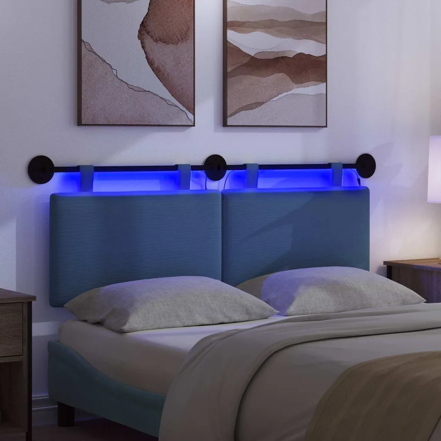 Tête de lit suspendue Bleu Tissu en velours côtelé - 5