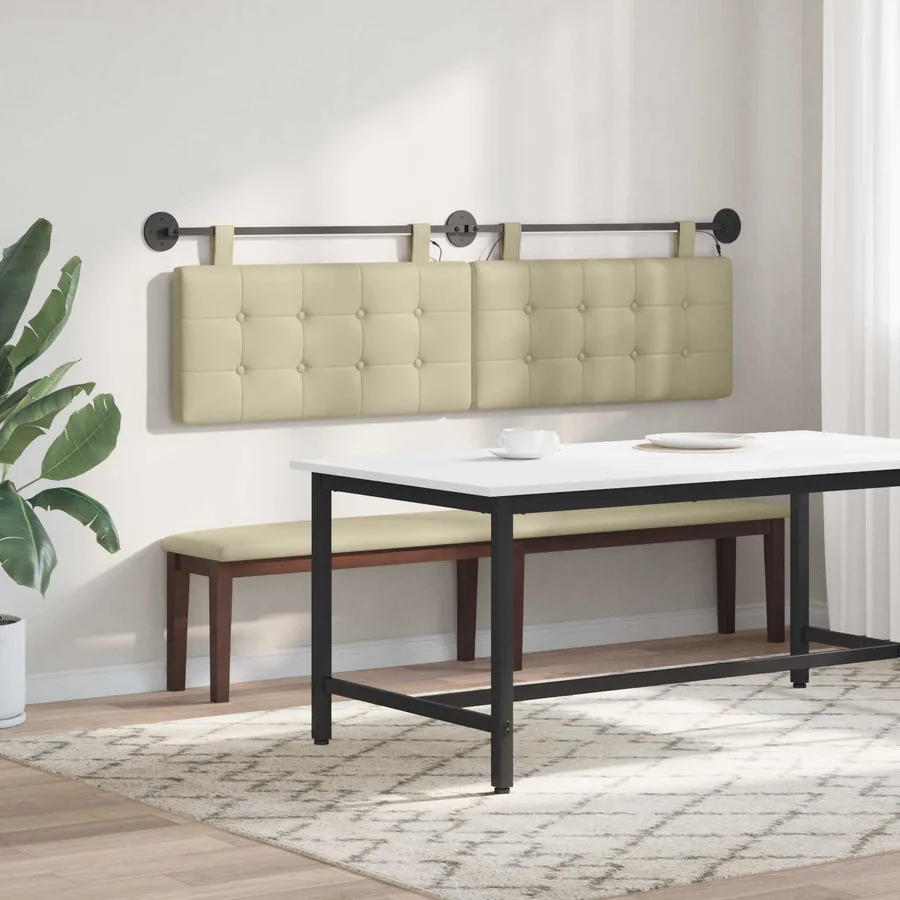 Tête de lit suspendue Avec lumière LED Crème Simili cuir - 4