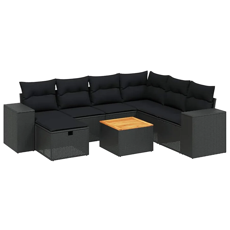 Salon de jardin 8 pcs avec coussins noir résine tressée - 2