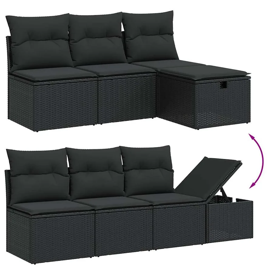 Salon de jardin 8 pcs avec coussins noir résine tressée - 3